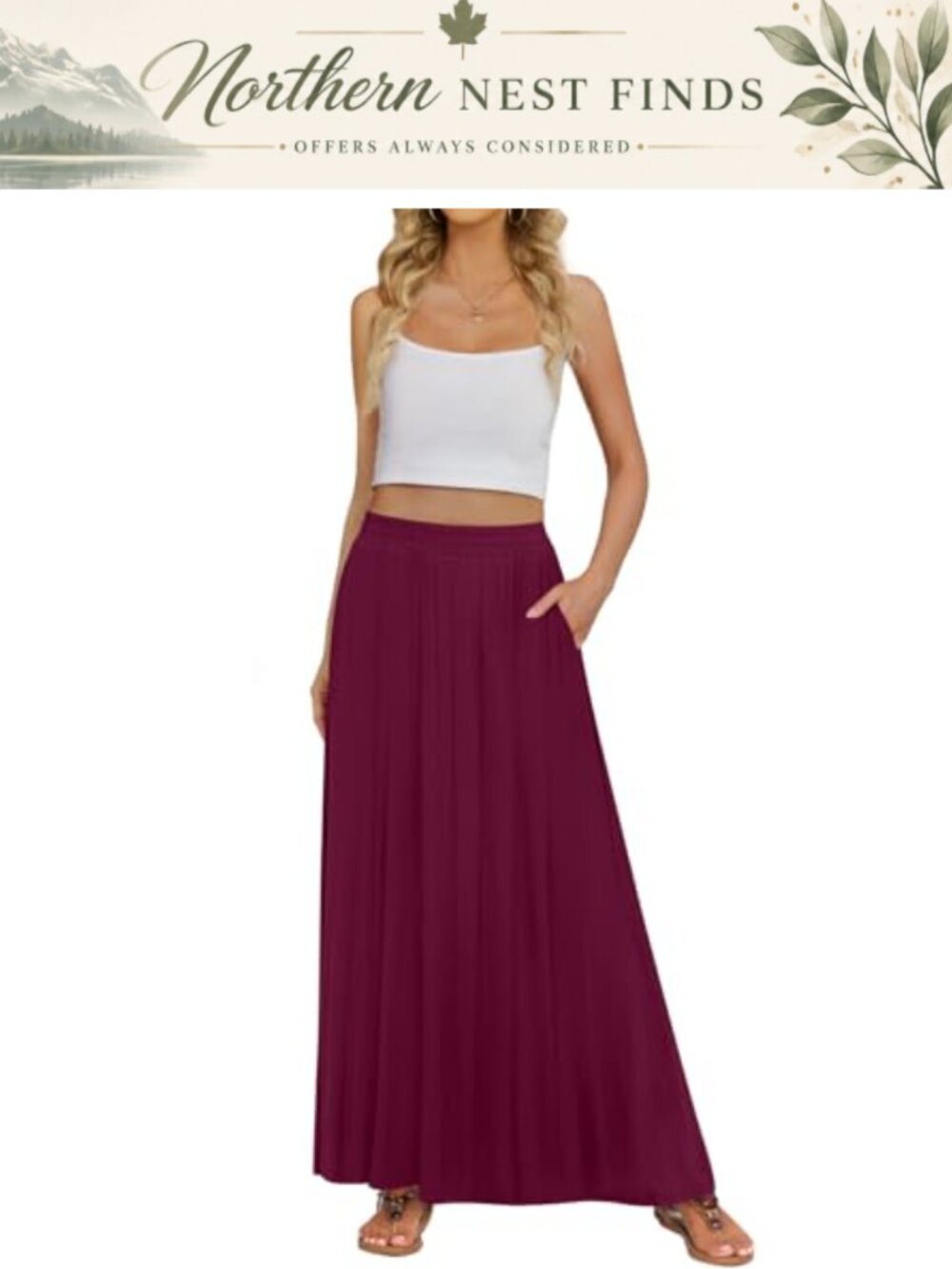 Women's Maxi Skirt Pleated Flowy High Waisted with Pockets
